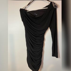 Black Bodycon One-Shoulder Windsor Dress Large